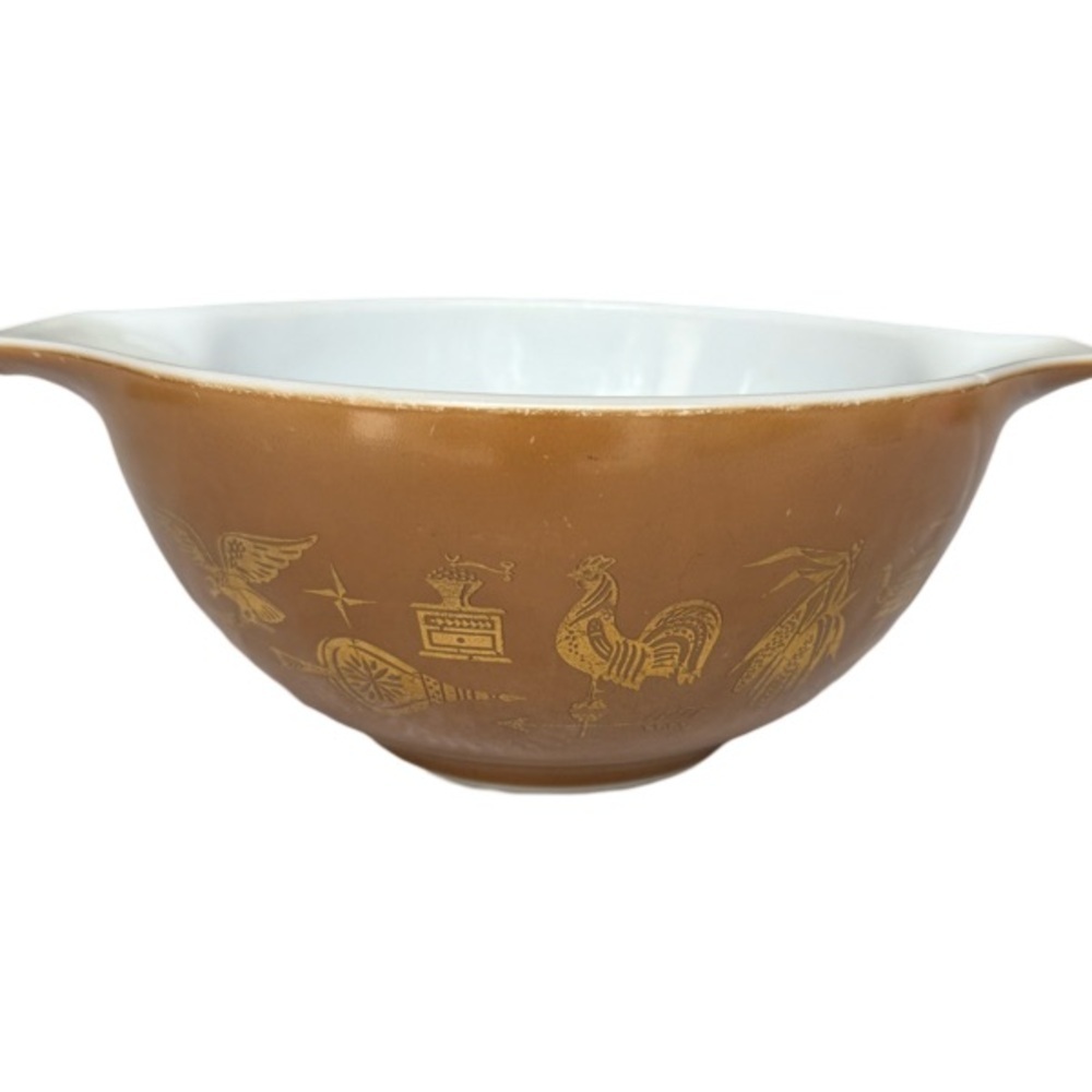 Pyrex Early American Cinderella Mixing Bowl 1.5 Qt. 442 Brown & Gold 1960s